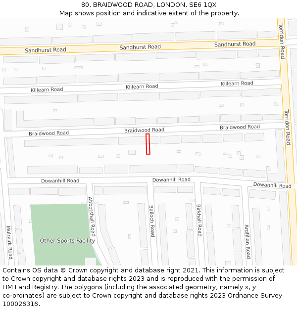 80, BRAIDWOOD ROAD, LONDON, SE6 1QX: Location map and indicative extent of plot