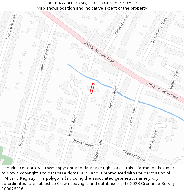 80, BRAMBLE ROAD, LEIGH-ON-SEA, SS9 5HB: Location map and indicative extent of plot