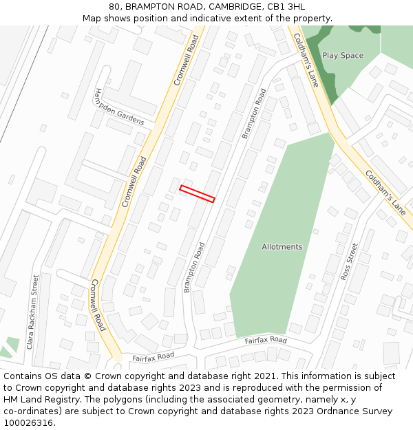 80, BRAMPTON ROAD, CAMBRIDGE, CB1 3HL: Location map and indicative extent of plot