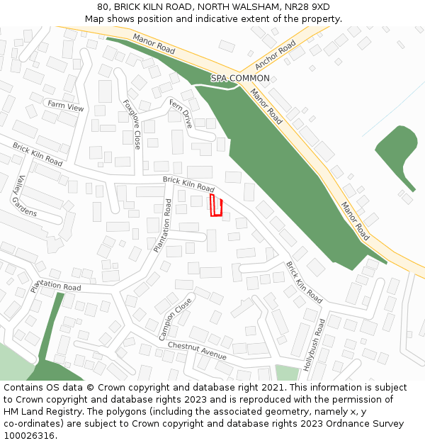 80, BRICK KILN ROAD, NORTH WALSHAM, NR28 9XD: Location map and indicative extent of plot