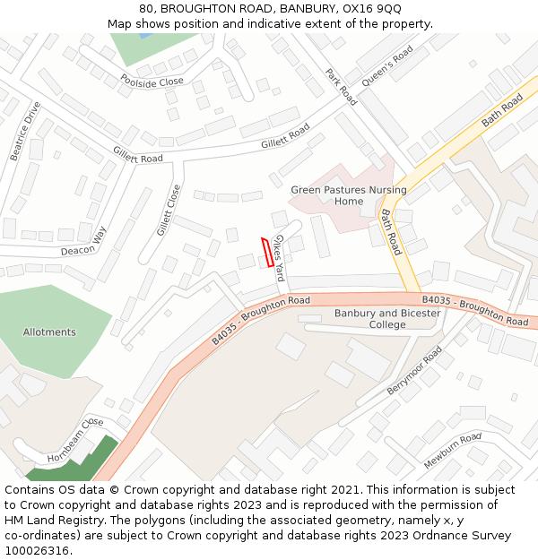80, BROUGHTON ROAD, BANBURY, OX16 9QQ: Location map and indicative extent of plot