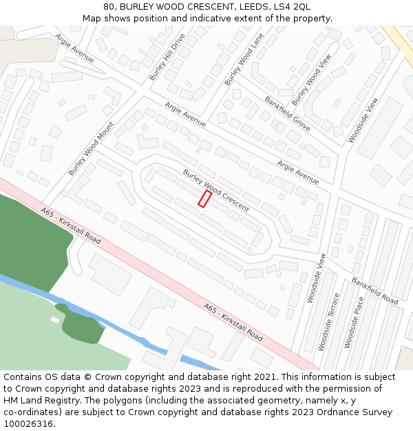 80, BURLEY WOOD CRESCENT, LEEDS, LS4 2QL: Location map and indicative extent of plot