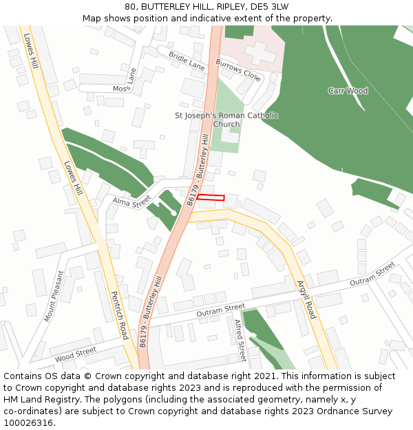 80, BUTTERLEY HILL, RIPLEY, DE5 3LW: Location map and indicative extent of plot