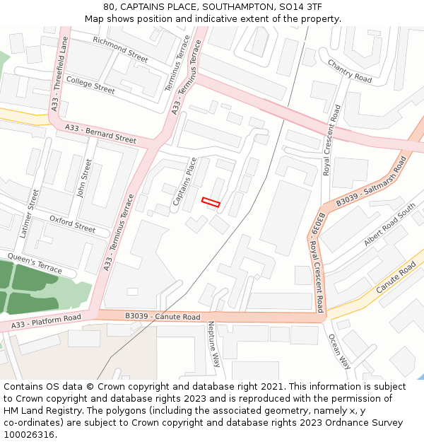 80, CAPTAINS PLACE, SOUTHAMPTON, SO14 3TF: Location map and indicative extent of plot
