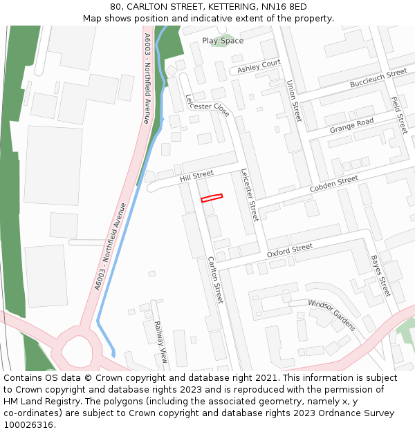 80, CARLTON STREET, KETTERING, NN16 8ED: Location map and indicative extent of plot