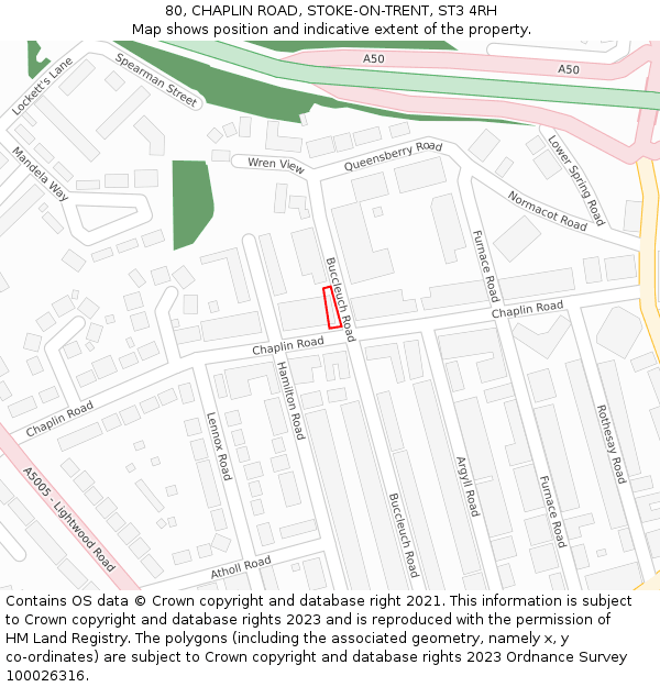 80, CHAPLIN ROAD, STOKE-ON-TRENT, ST3 4RH: Location map and indicative extent of plot