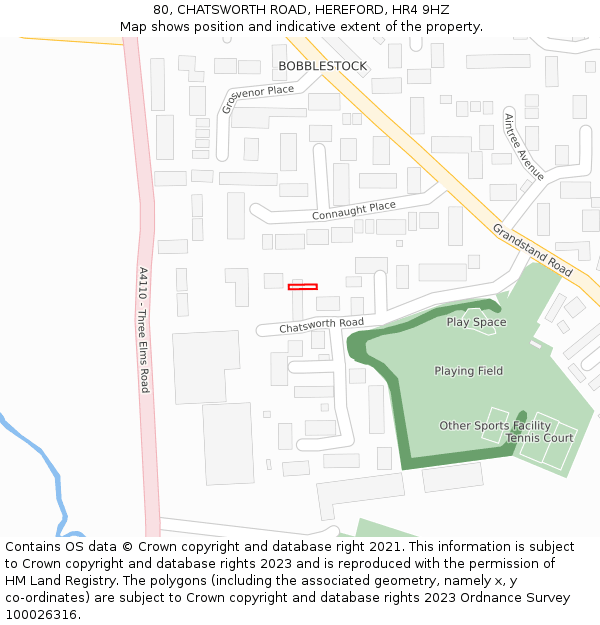 80, CHATSWORTH ROAD, HEREFORD, HR4 9HZ: Location map and indicative extent of plot