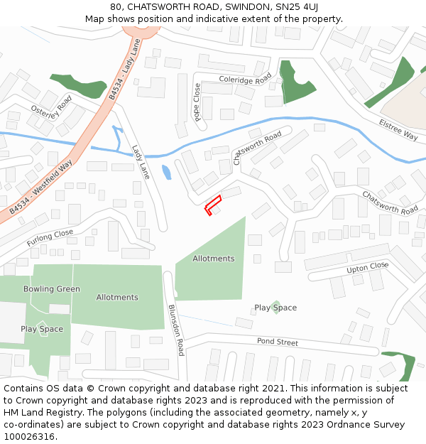 80, CHATSWORTH ROAD, SWINDON, SN25 4UJ: Location map and indicative extent of plot