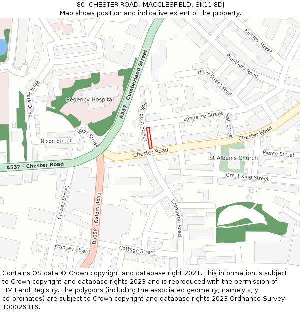 80, CHESTER ROAD, MACCLESFIELD, SK11 8DJ: Location map and indicative extent of plot