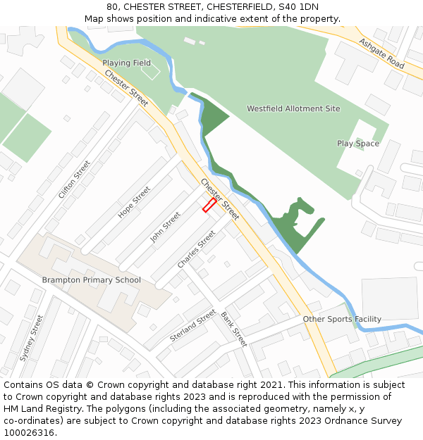 80, CHESTER STREET, CHESTERFIELD, S40 1DN: Location map and indicative extent of plot
