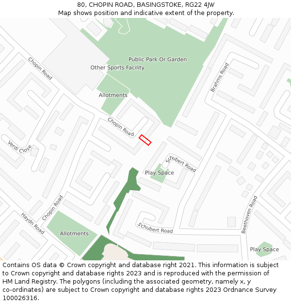 80, CHOPIN ROAD, BASINGSTOKE, RG22 4JW: Location map and indicative extent of plot