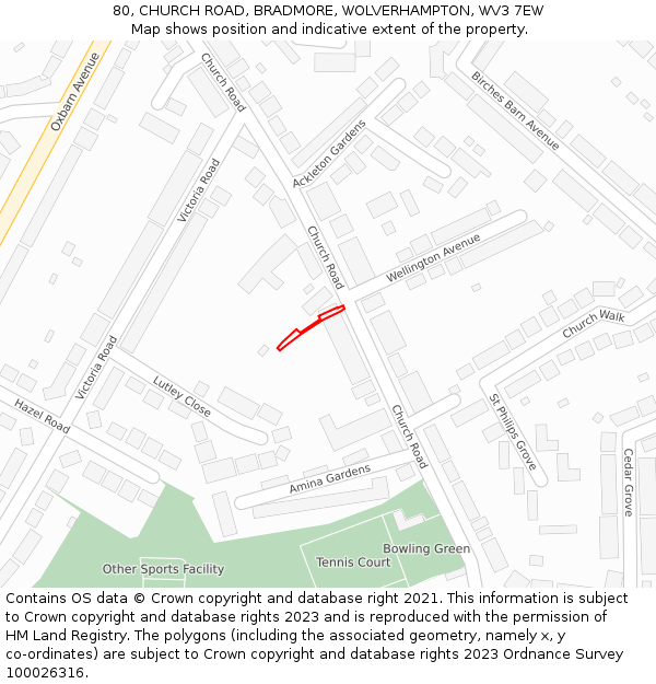 80, CHURCH ROAD, BRADMORE, WOLVERHAMPTON, WV3 7EW: Location map and indicative extent of plot