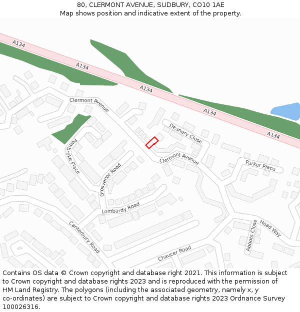 80, CLERMONT AVENUE, SUDBURY, CO10 1AE: Location map and indicative extent of plot
