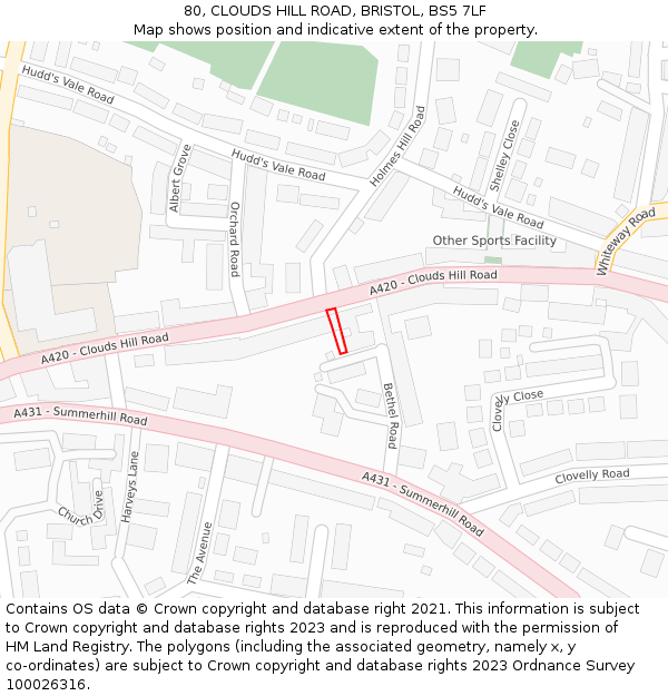 80, CLOUDS HILL ROAD, BRISTOL, BS5 7LF: Location map and indicative extent of plot