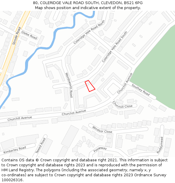 80, COLERIDGE VALE ROAD SOUTH, CLEVEDON, BS21 6PG: Location map and indicative extent of plot