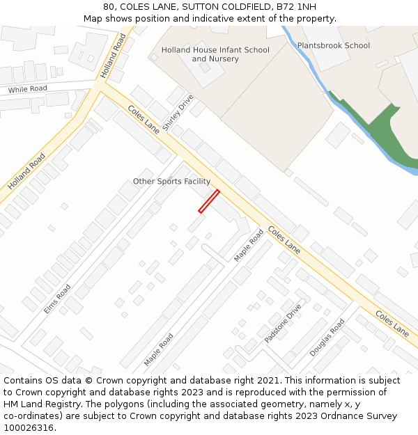 80, COLES LANE, SUTTON COLDFIELD, B72 1NH: Location map and indicative extent of plot