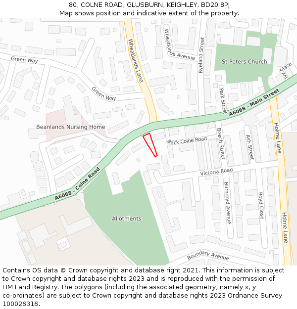 80, COLNE ROAD, GLUSBURN, KEIGHLEY, BD20 8PJ: Location map and indicative extent of plot
