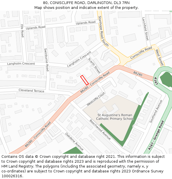 80, CONISCLIFFE ROAD, DARLINGTON, DL3 7RN: Location map and indicative extent of plot