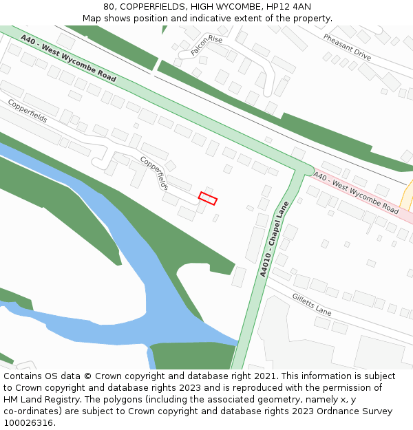 80, COPPERFIELDS, HIGH WYCOMBE, HP12 4AN: Location map and indicative extent of plot