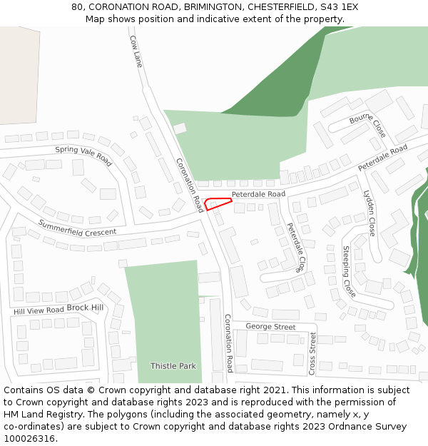 80, CORONATION ROAD, BRIMINGTON, CHESTERFIELD, S43 1EX: Location map and indicative extent of plot