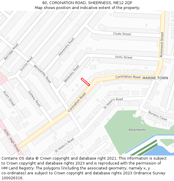 80, CORONATION ROAD, SHEERNESS, ME12 2QP: Location map and indicative extent of plot