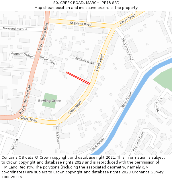 80, CREEK ROAD, MARCH, PE15 8RD: Location map and indicative extent of plot