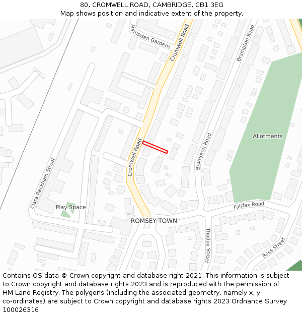 80, CROMWELL ROAD, CAMBRIDGE, CB1 3EG: Location map and indicative extent of plot