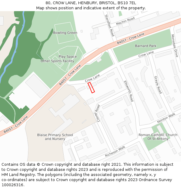 80, CROW LANE, HENBURY, BRISTOL, BS10 7EL: Location map and indicative extent of plot