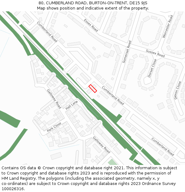 80, CUMBERLAND ROAD, BURTON-ON-TRENT, DE15 9JS: Location map and indicative extent of plot