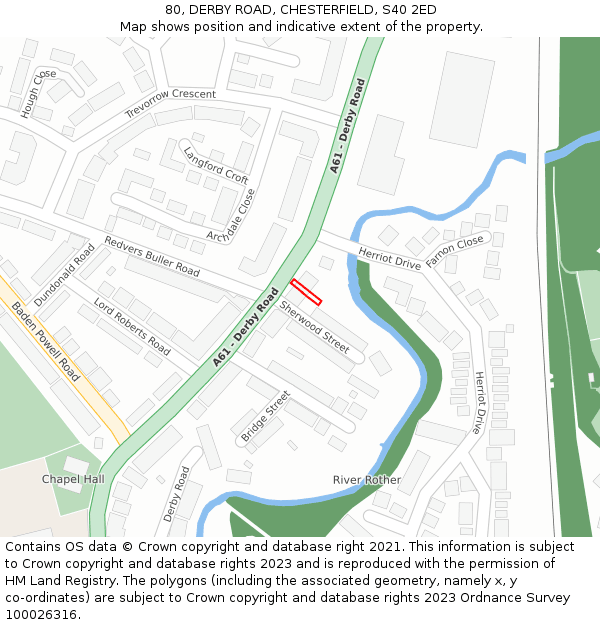 80, DERBY ROAD, CHESTERFIELD, S40 2ED: Location map and indicative extent of plot