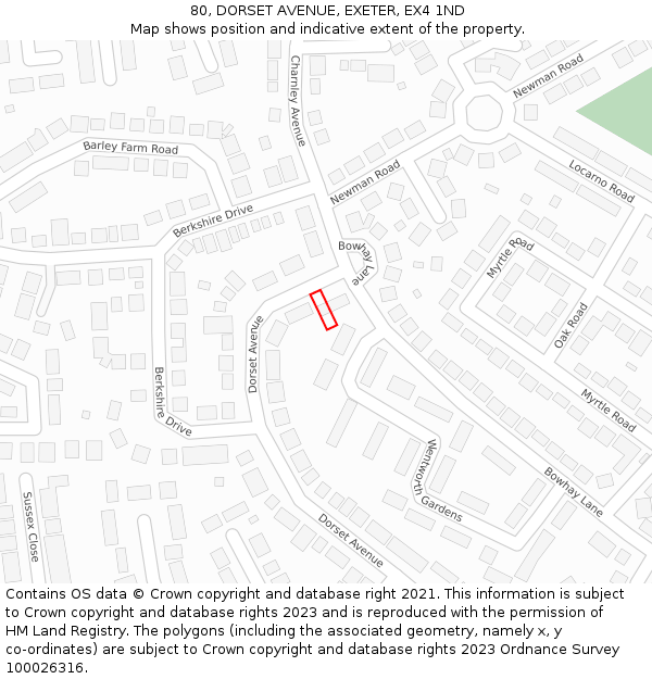 80, DORSET AVENUE, EXETER, EX4 1ND: Location map and indicative extent of plot
