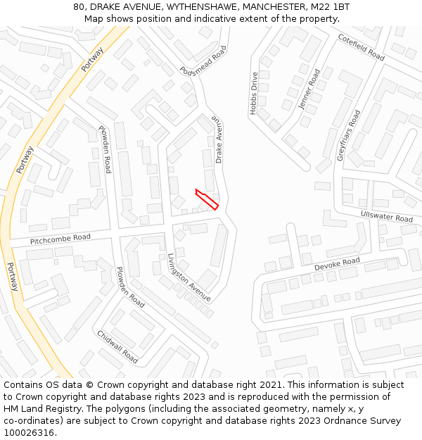 80, DRAKE AVENUE, WYTHENSHAWE, MANCHESTER, M22 1BT: Location map and indicative extent of plot