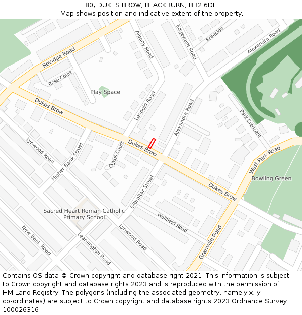 80, DUKES BROW, BLACKBURN, BB2 6DH: Location map and indicative extent of plot
