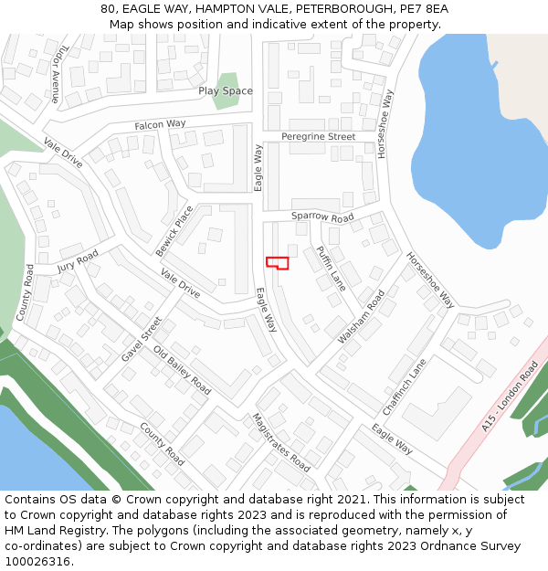 80, EAGLE WAY, HAMPTON VALE, PETERBOROUGH, PE7 8EA: Location map and indicative extent of plot