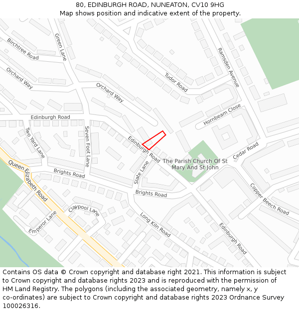 80, EDINBURGH ROAD, NUNEATON, CV10 9HG: Location map and indicative extent of plot