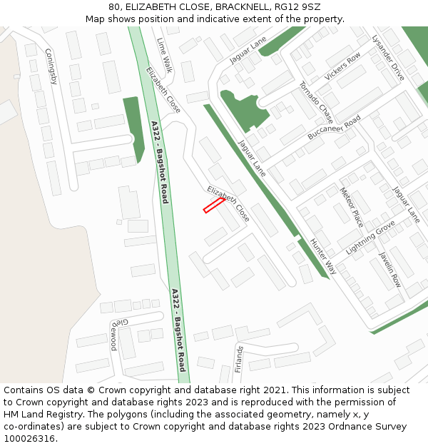 80, ELIZABETH CLOSE, BRACKNELL, RG12 9SZ: Location map and indicative extent of plot