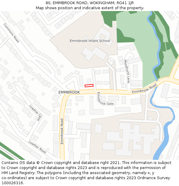 80, EMMBROOK ROAD, WOKINGHAM, RG41 1JR: Location map and indicative extent of plot