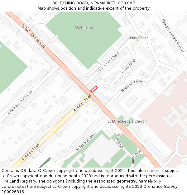 80, EXNING ROAD, NEWMARKET, CB8 0AB: Location map and indicative extent of plot