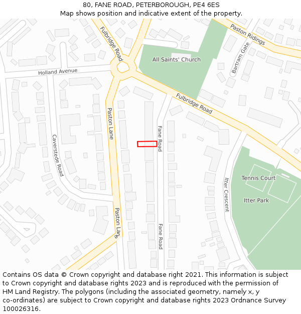 80, FANE ROAD, PETERBOROUGH, PE4 6ES: Location map and indicative extent of plot