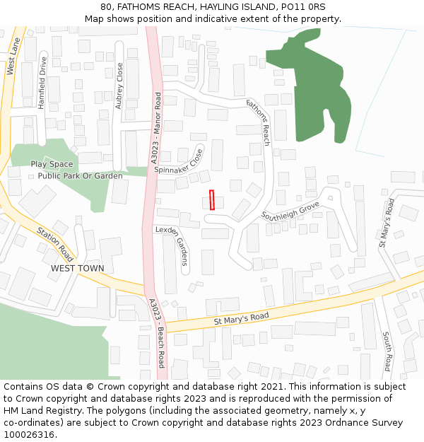 80, FATHOMS REACH, HAYLING ISLAND, PO11 0RS: Location map and indicative extent of plot