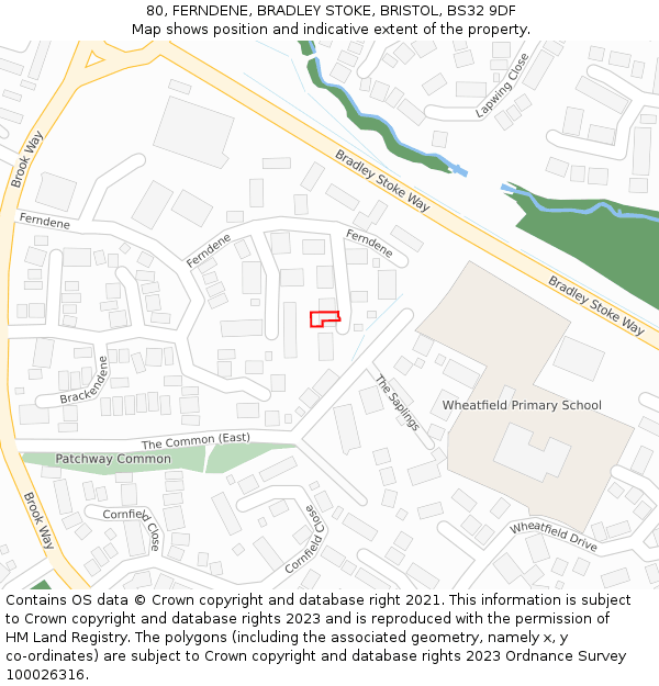 80, FERNDENE, BRADLEY STOKE, BRISTOL, BS32 9DF: Location map and indicative extent of plot