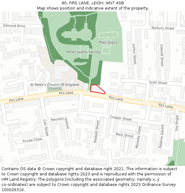 80, FIRS LANE, LEIGH, WN7 4SB: Location map and indicative extent of plot