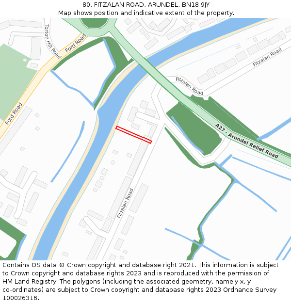 80, FITZALAN ROAD, ARUNDEL, BN18 9JY: Location map and indicative extent of plot