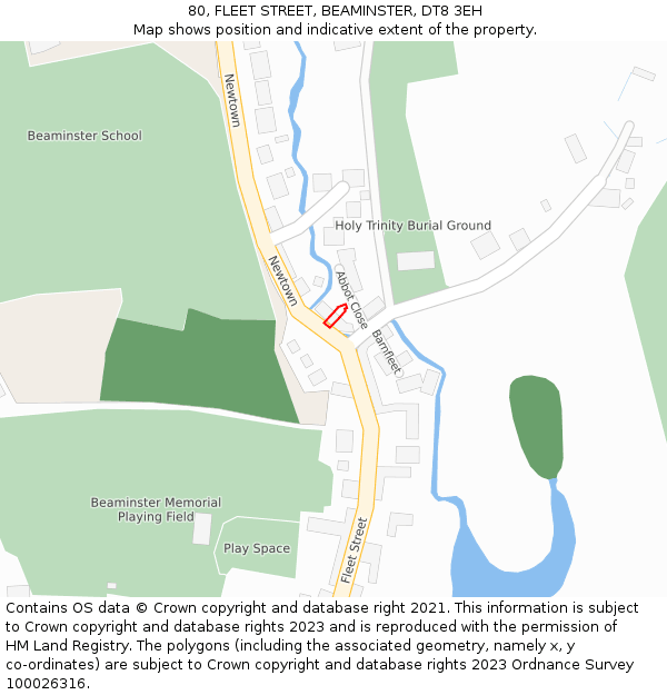 80, FLEET STREET, BEAMINSTER, DT8 3EH: Location map and indicative extent of plot
