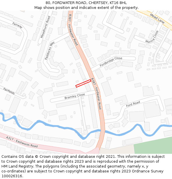 80, FORDWATER ROAD, CHERTSEY, KT16 8HL: Location map and indicative extent of plot