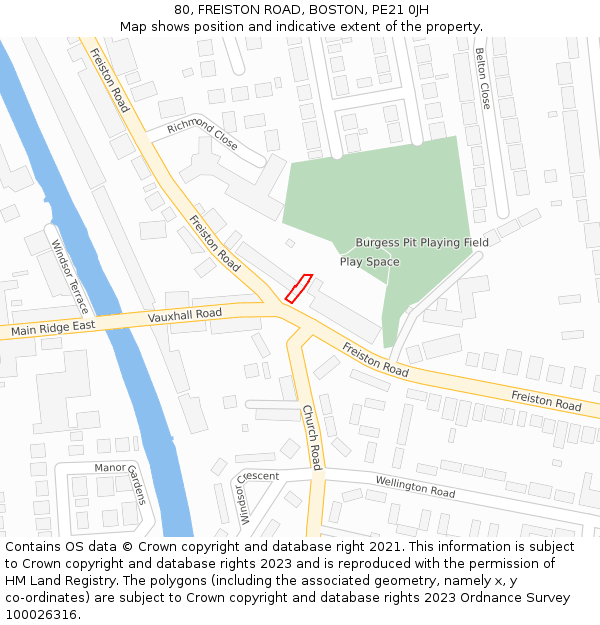 80, FREISTON ROAD, BOSTON, PE21 0JH: Location map and indicative extent of plot