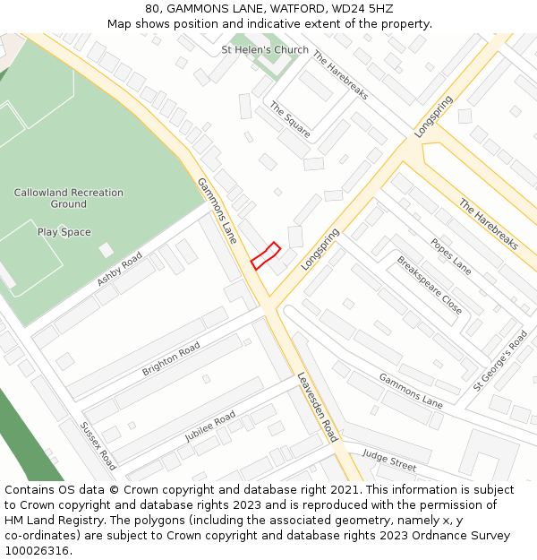 80, GAMMONS LANE, WATFORD, WD24 5HZ: Location map and indicative extent of plot