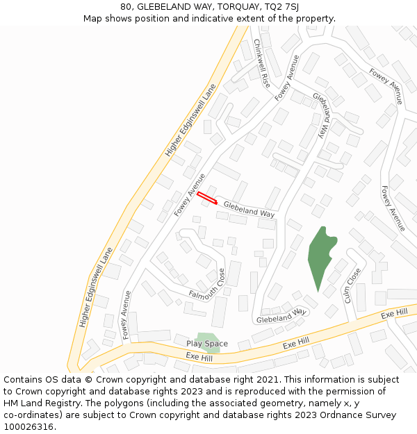 80, GLEBELAND WAY, TORQUAY, TQ2 7SJ: Location map and indicative extent of plot