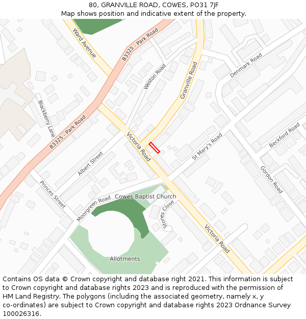 80, GRANVILLE ROAD, COWES, PO31 7JF: Location map and indicative extent of plot