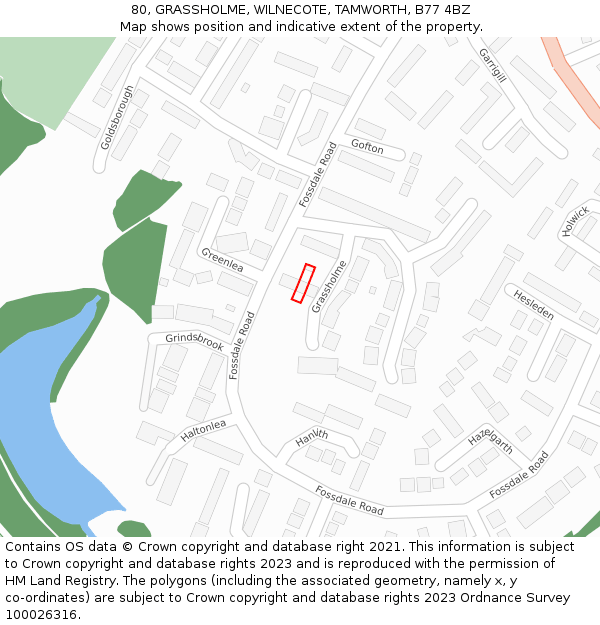 80, GRASSHOLME, WILNECOTE, TAMWORTH, B77 4BZ: Location map and indicative extent of plot